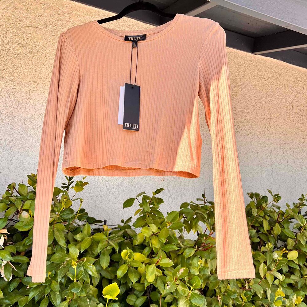 Truth By Republic Modal Long Sleeve Crop Top Beige Tan Size Small NWT